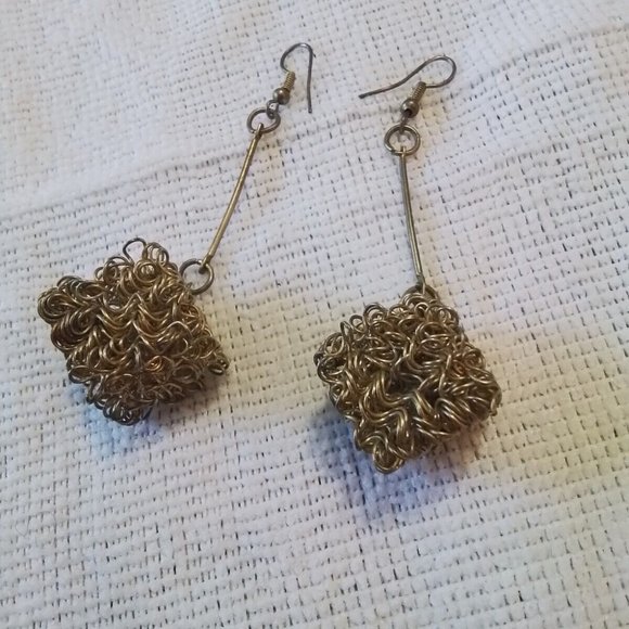 STERLING SILVER MESH HOOP EARRINGS Vintage 1990 (J20 ) - Picture 3 of 4